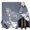 Wolf Graphic Puffy Outdoor Blanket, Portable Foldable Quilted Camping Throw for Hiking, Car, Beach & Sports Events