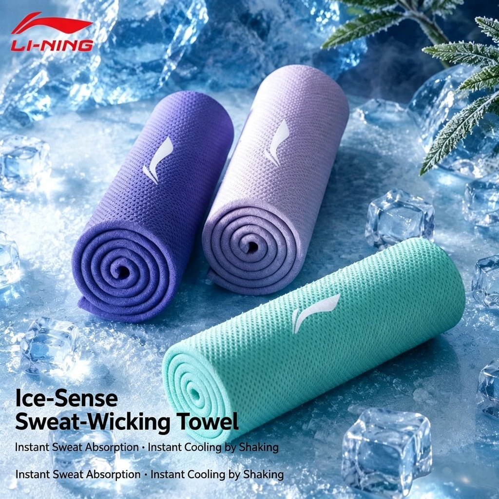 Li‑Ning Ice‑Cool Sports Towel, Lightweight Soft Quick‑Dry Sweat Wiping Towel for Gym, Running, Outdoor Activities, 30×100cm