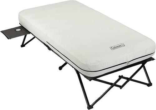 Coleman Queen-Size Airbed Cot Combination, Folding Air Mattress with Steel Frame & Side Table, Battery Pump Included, Great for Camping, Lounging, Elevated Sleeping, Guests, & More